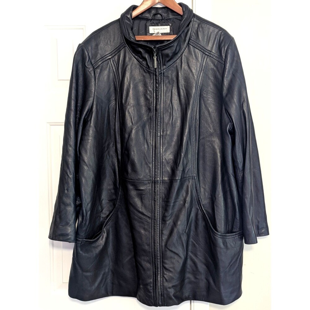 Preston & York Men's Plus Size 3X Black Genuine Lamb Skin Leather Full Zip Coat